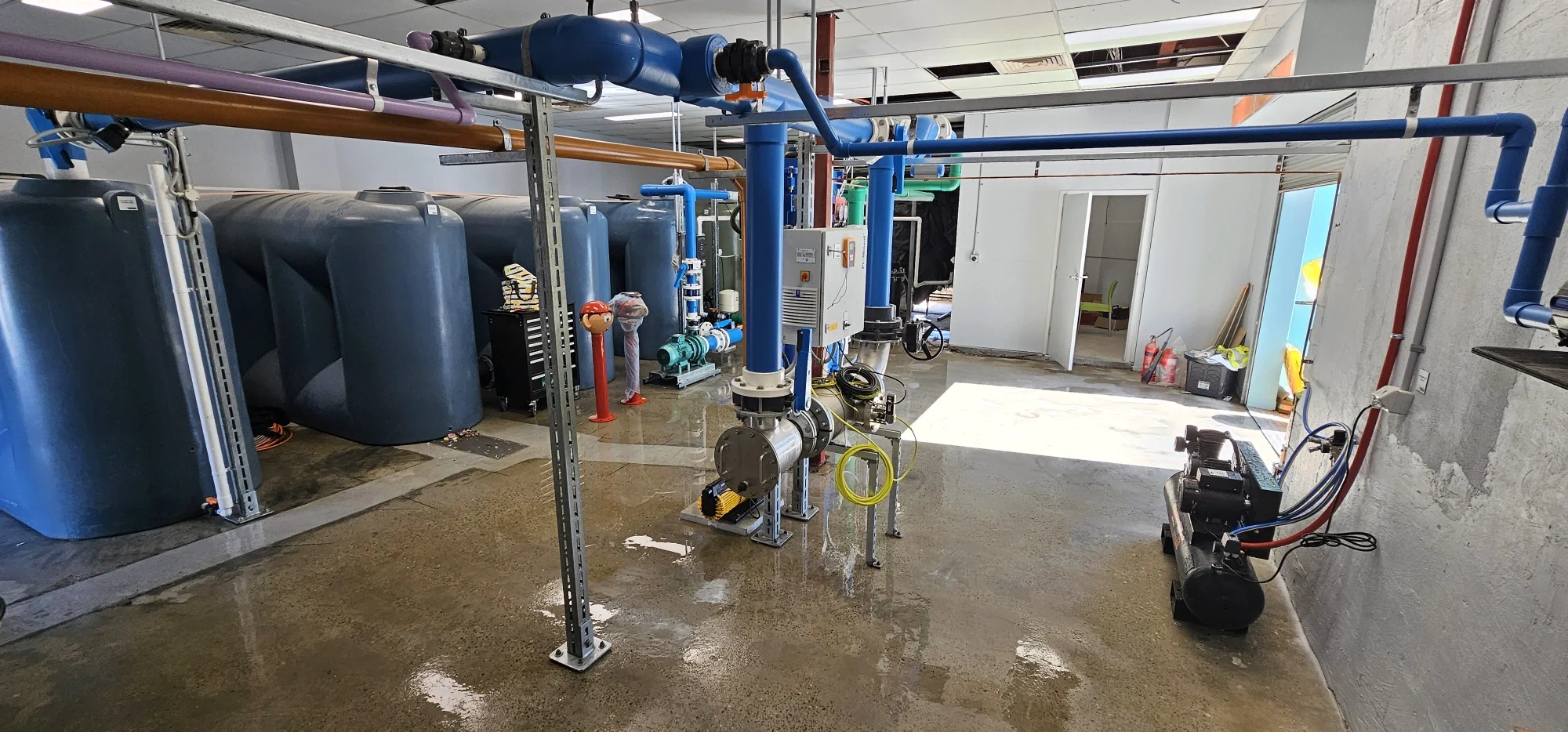 Plant room with blue filter vessels